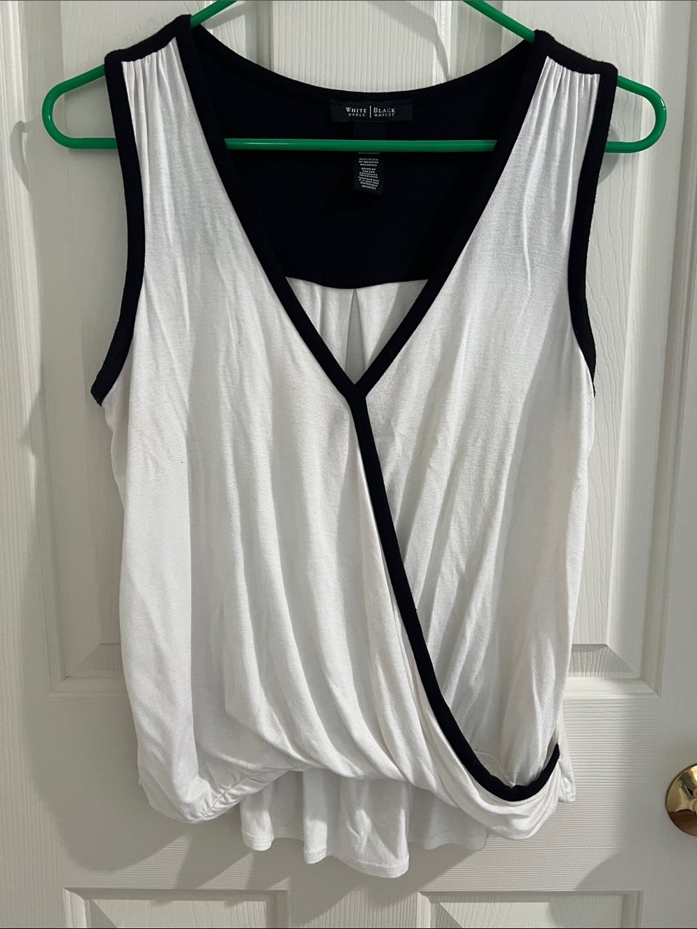 White House Black Market White and Black Wrap-Style Sleeveless Camisole